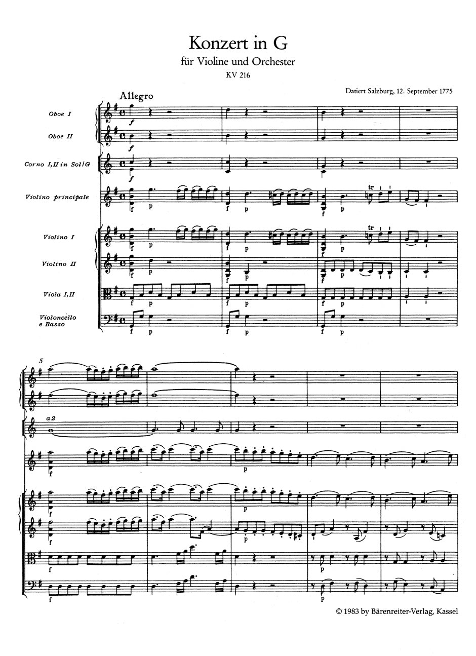 Violin Concerto No. 3 in G maj K. 216