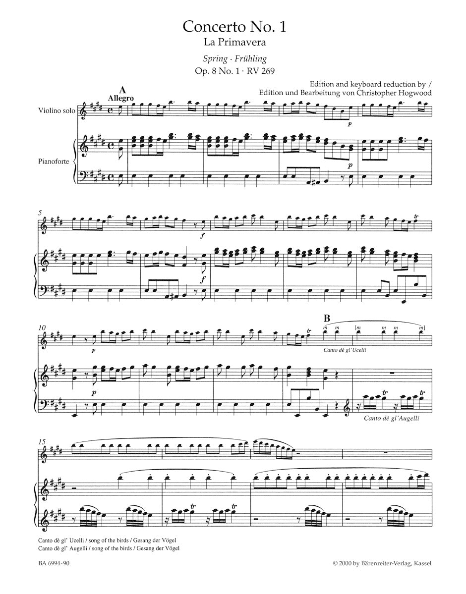 The Four Seasons. For Violino principale,  2 Violini, viola e basso