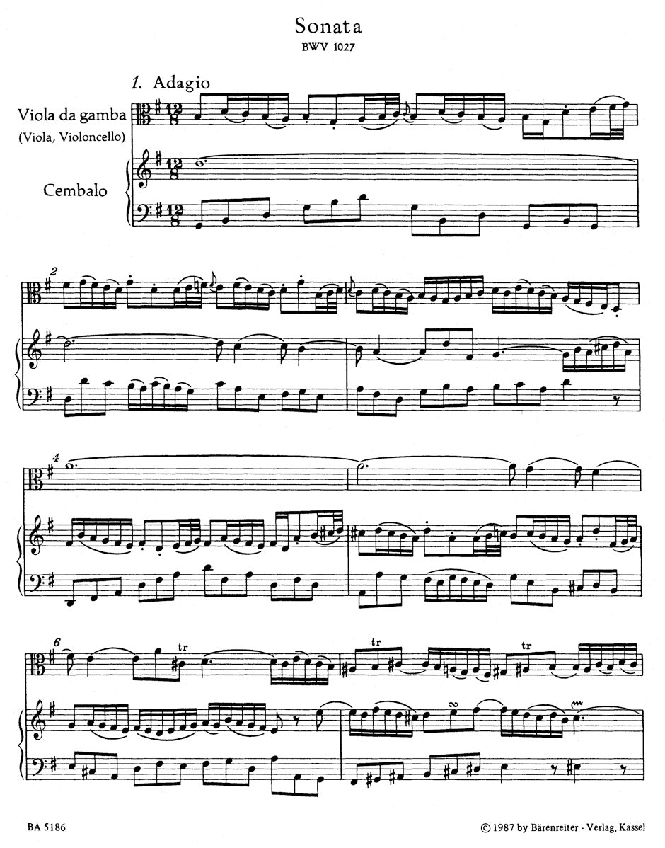 3 Sonatas BWV 1027-1029 for Viola da gamba (Viola) and Harpsichord