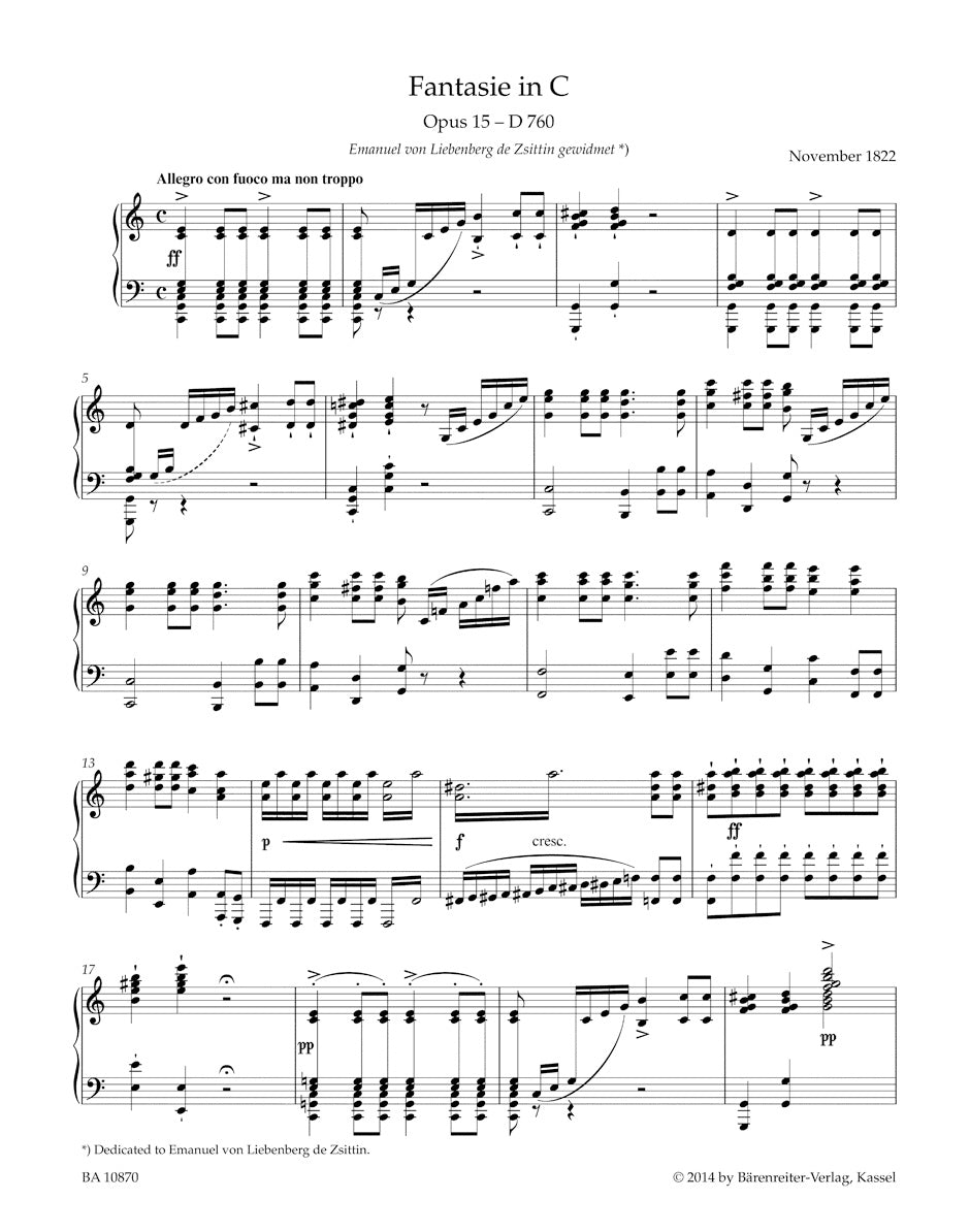 Fantasy in C maj op. 15 – D 760. 
Wanderer Fantasy