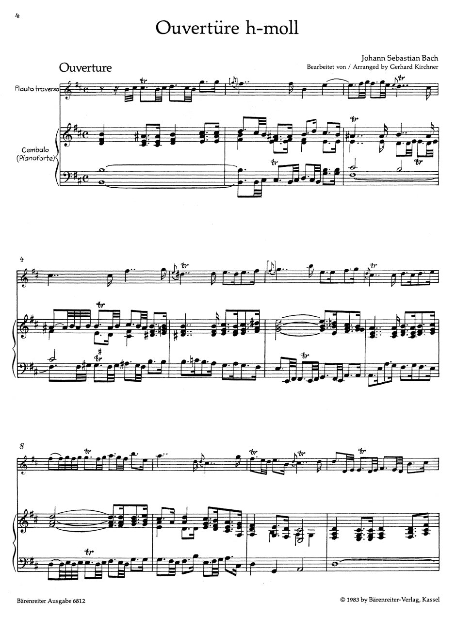 Overture (Orchestral Suite) in B min 
BWV 1067 for transverse Flute and obbligato Harpsichord (Piano)