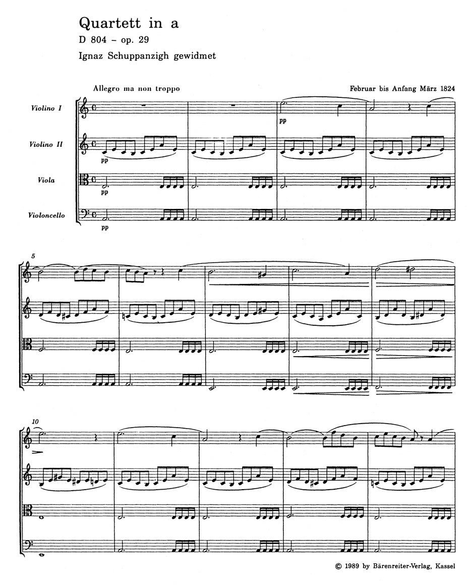 String Quartet in A min "Rosamunde" D 804 op. 29
