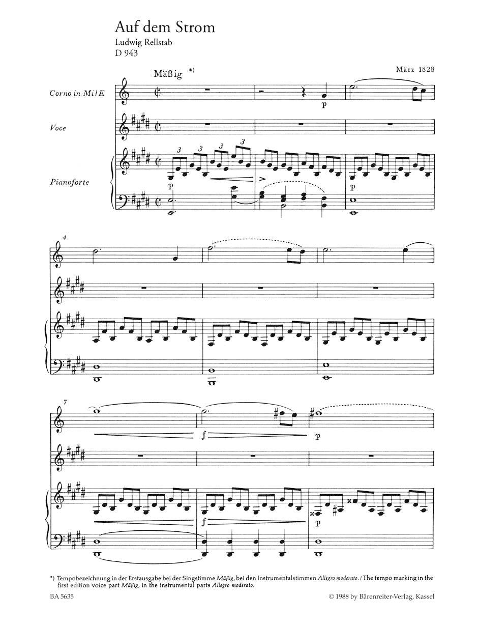 Auf dem Strom D 943 op. post. 119 for Voice, Horn (Violoncello ) & Piano