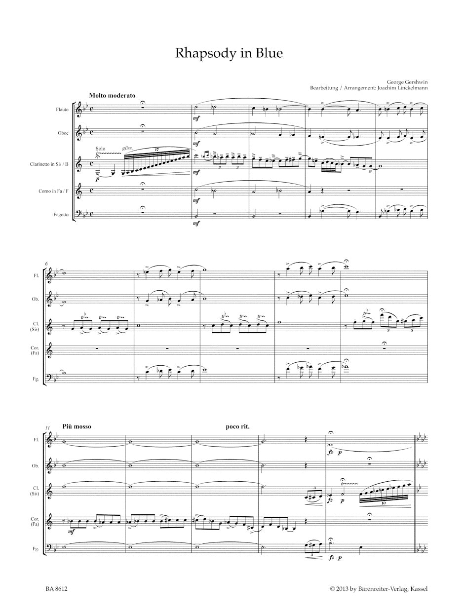 Rhapsody in Blue
arranged for Woddwind Quintet