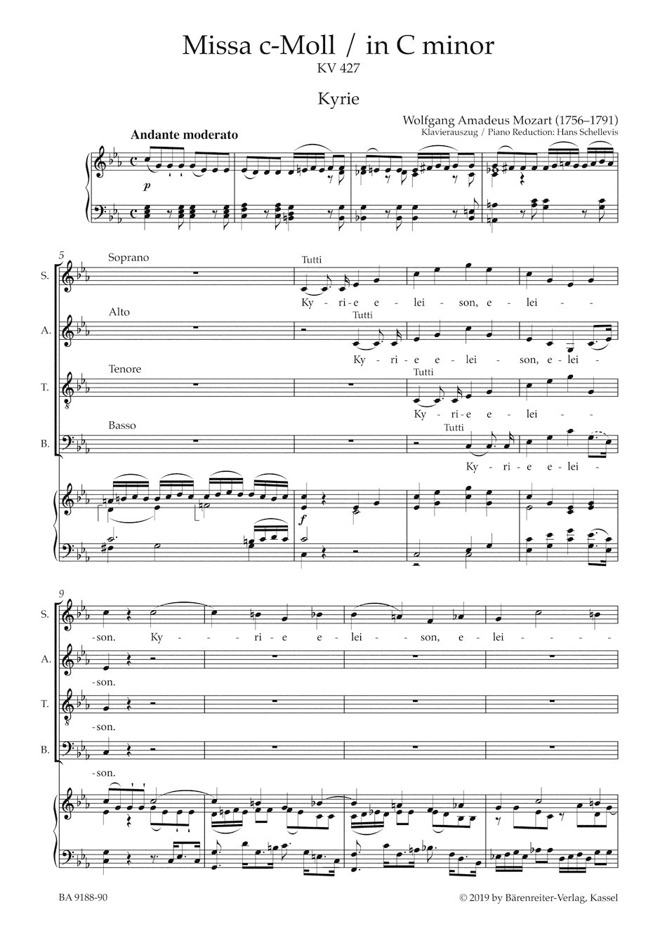 Missa in C min K. 427
Great Mass in C minor.
Reconstructed, completed and edited by Ulrich Leisinger
