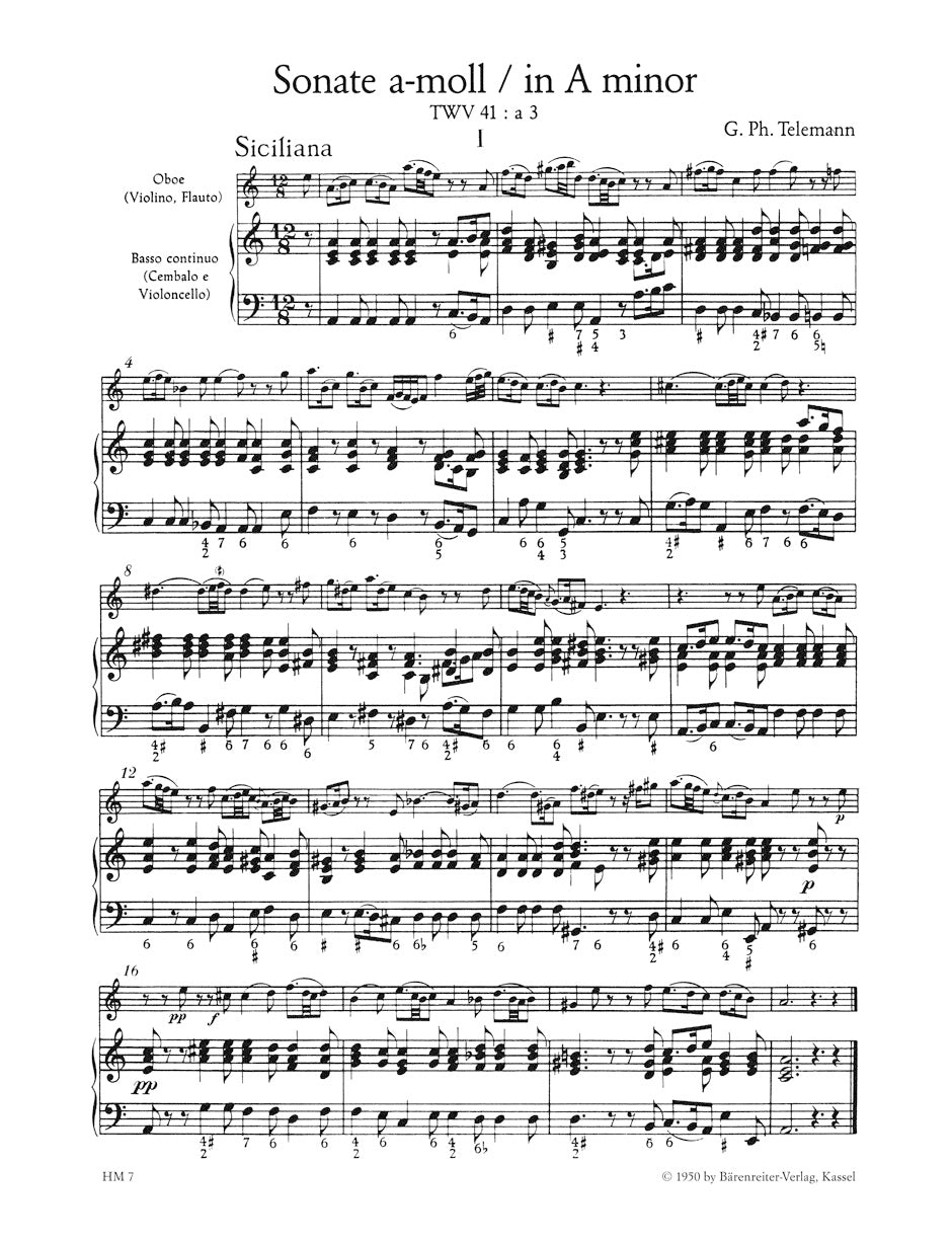 Sonatas and Pieces from "Der getreue Musikmeister" for one melodic instrument (Violin, Flute, Oboe) and Bc