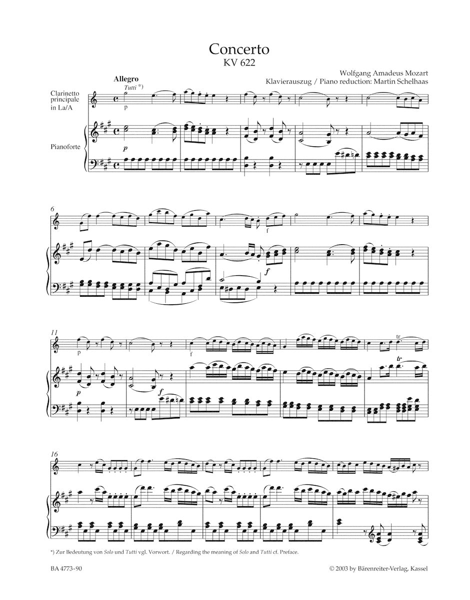 Concerto in A maj K. 622 for Clarinet and Orchestra
