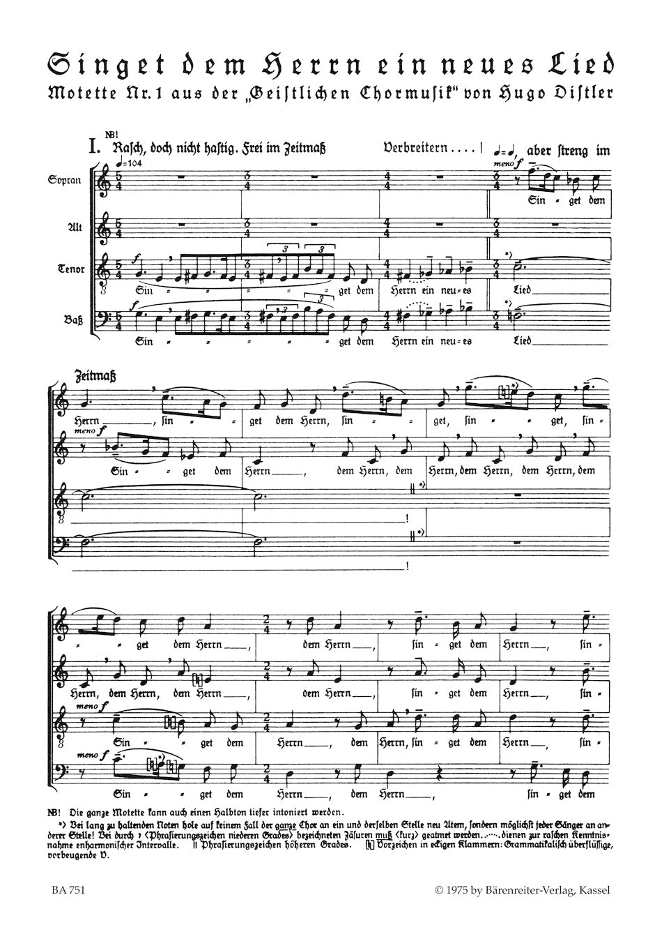 Singet dem Herrn ein neues Lied. 
Motet op. 12 no. 1 for mixed Choir (SATB) a capella