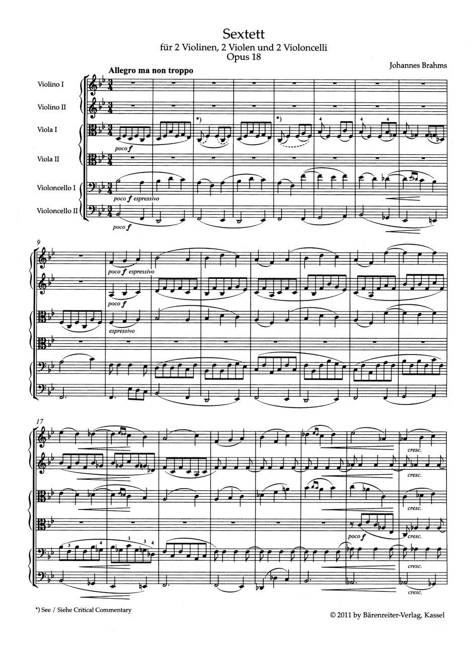 Sextet in B-flat maj op. 18 for two Violins, 2 Violas and 2 Violoncelli