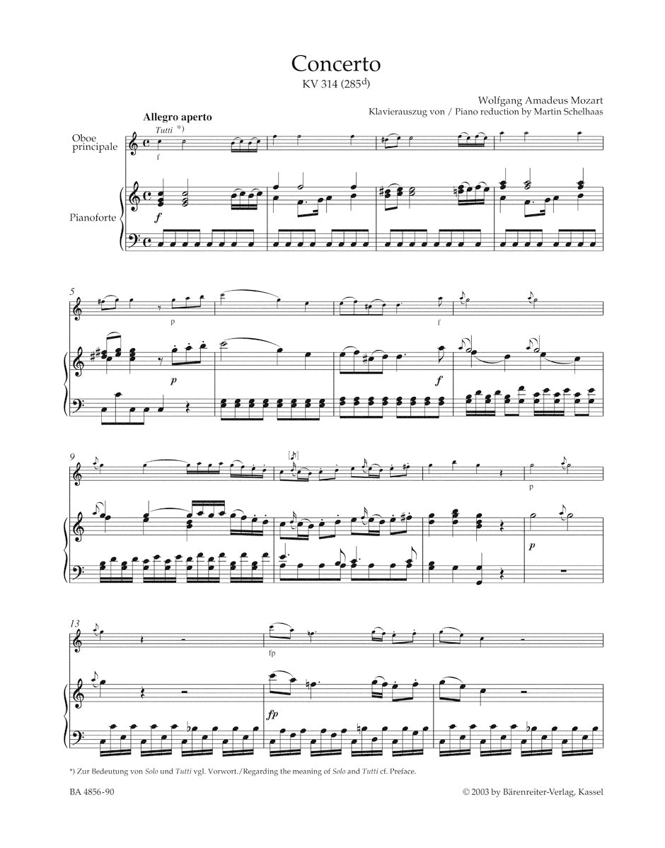 Concerto in C maj K. 314 for Oboe & Orchestra