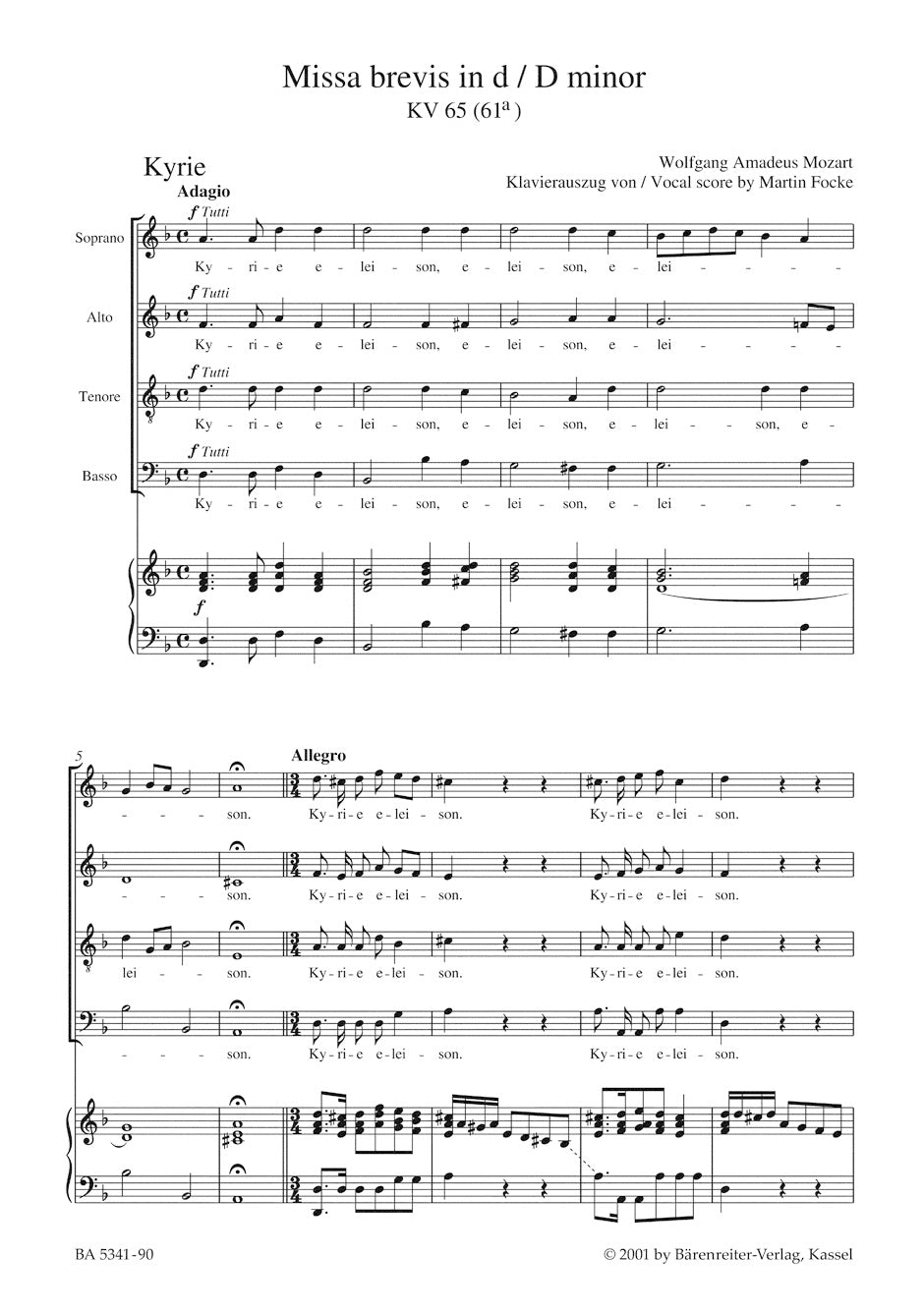 Missa brevis in D min K. 65 (61a)