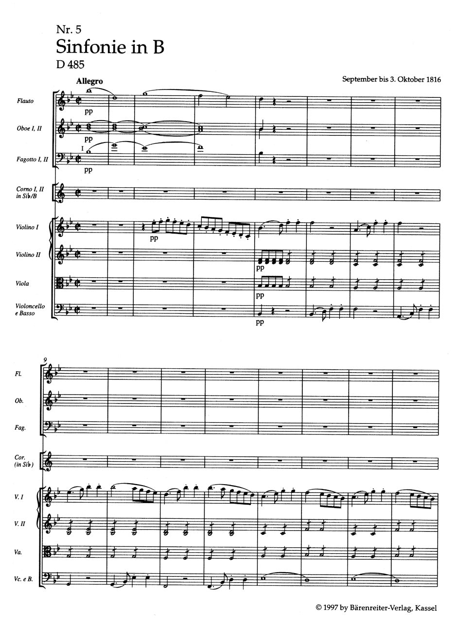 Symphony No. 5 in B-flat maj D 485