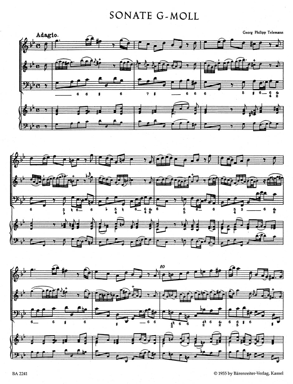 Twelve Methodical Sonatas TWV 4: 41
Volume 1: Sonata in G min, Sonata in A maj for Violin (Flute) and Bc