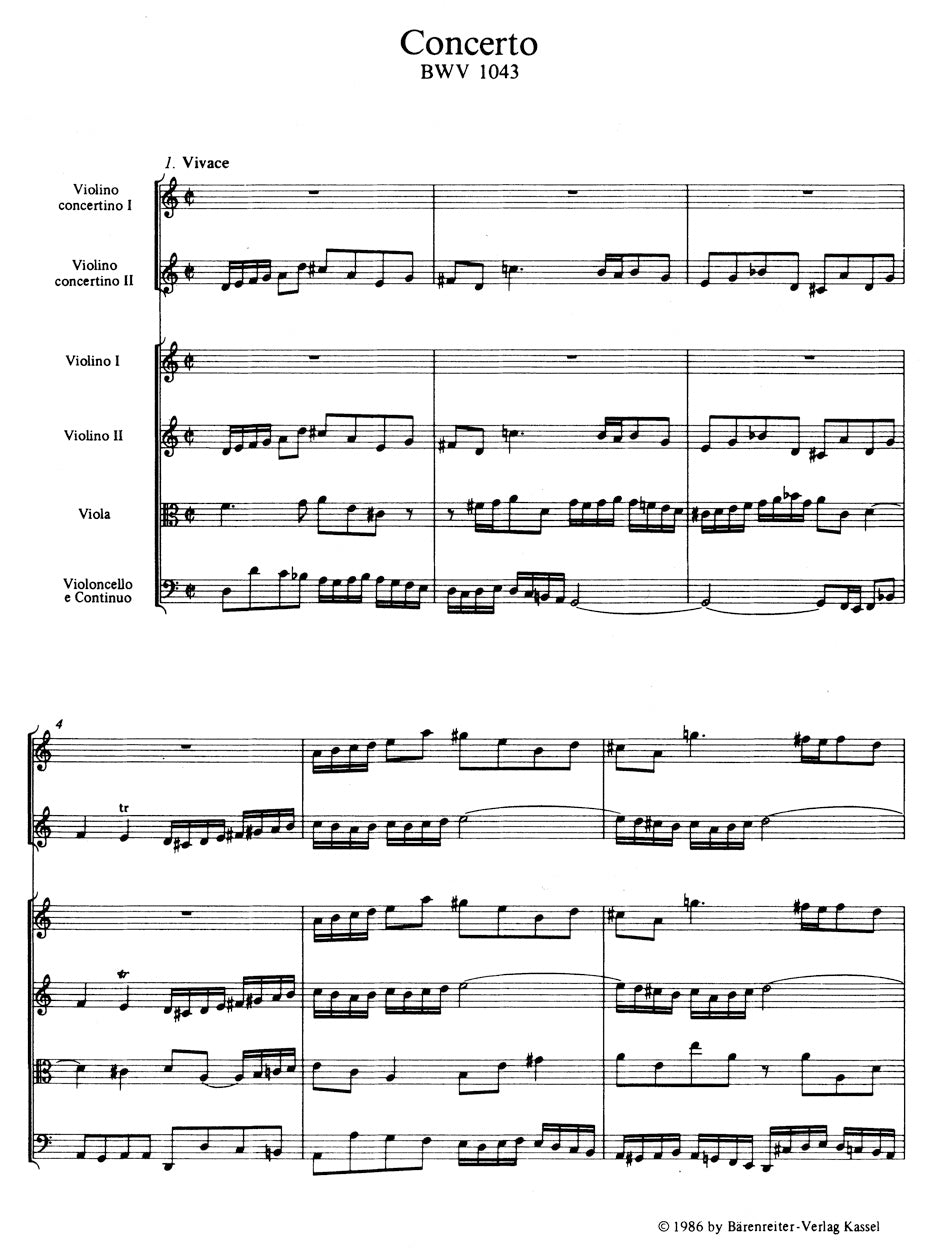 Double Concerto in D min for two Violins, Strings and Bc BWV 1043