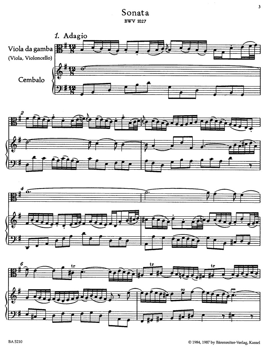 3 Sonatas for Violoncello & Cembalo after BWV 1027-1029 (Gamba Sonatas)