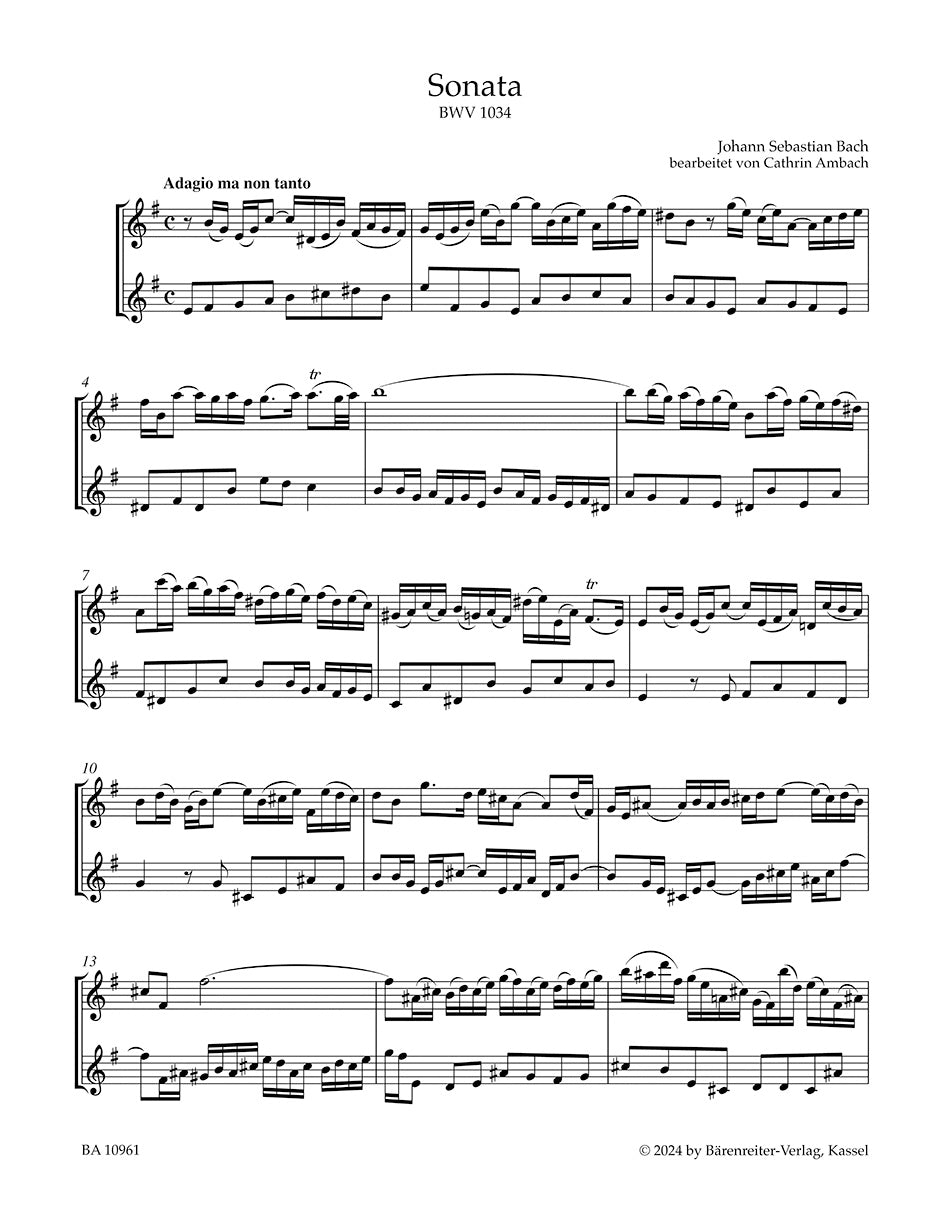 Four Sonatas for Flute and Harpsichord (obbligato) or Bc. BWV 1034, 1035, 1030, 1032  arranged for two Flutes