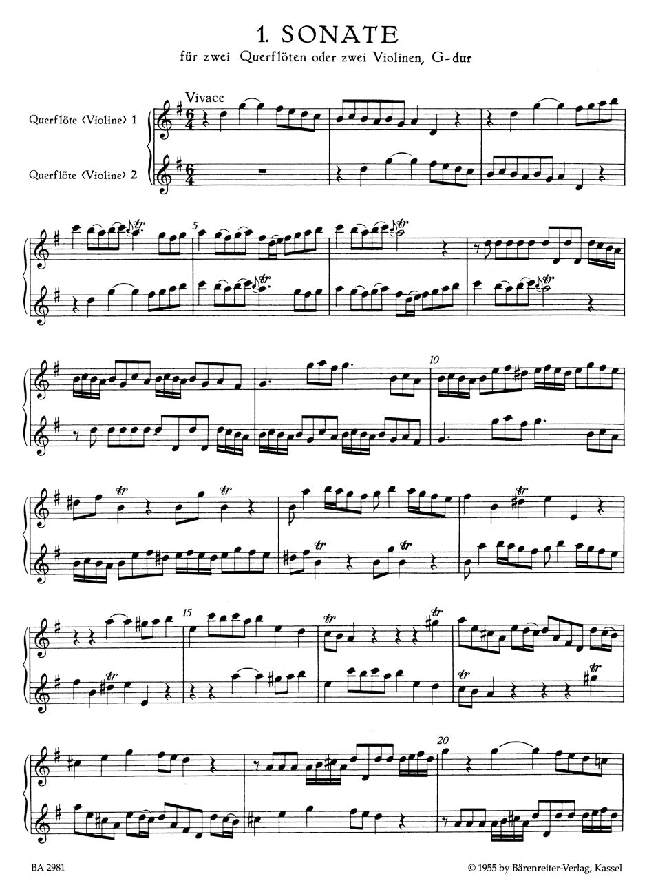 Six Canonic Sonatas op. 5 TWV 40:118-123 for 2 Flutes (or 2 Violins). 
Vol. 1: Sonatas Nos. 1-3