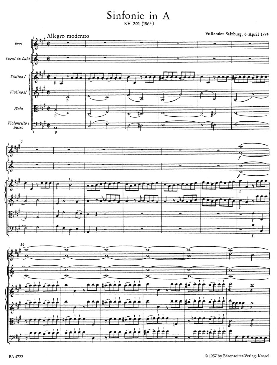 Symphony no. 29 in A major K. 201(186a)