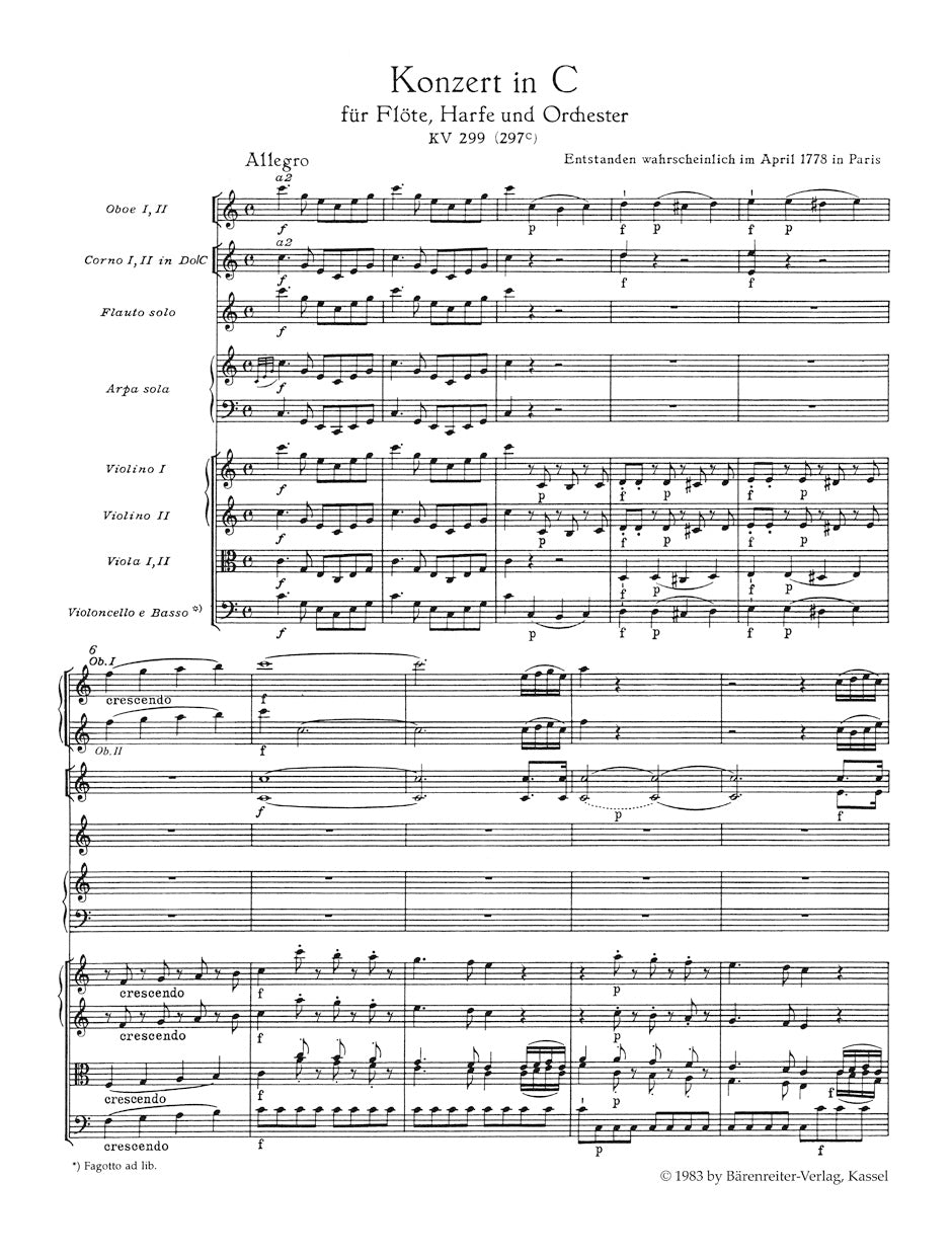 Concerto for Flute, Harp and Orchestra in C maj K. 299 ("97c)