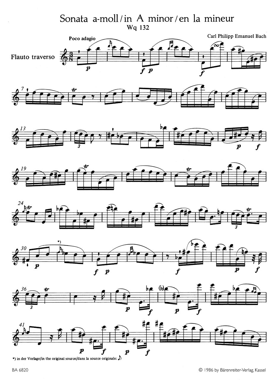 Sonata in A min Wq 132 for Flute Solo