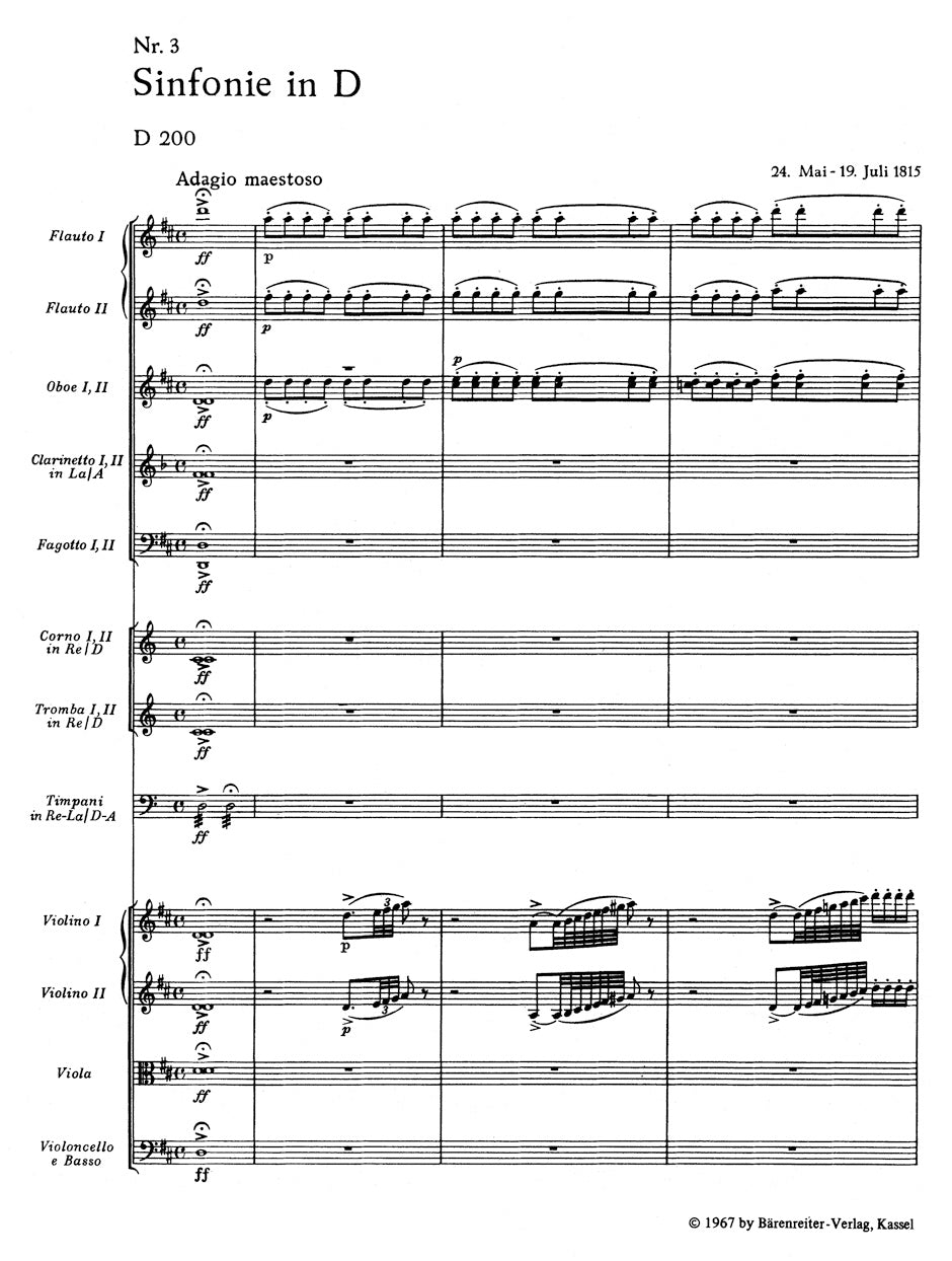 Symphony No. 3 in D maj D 200