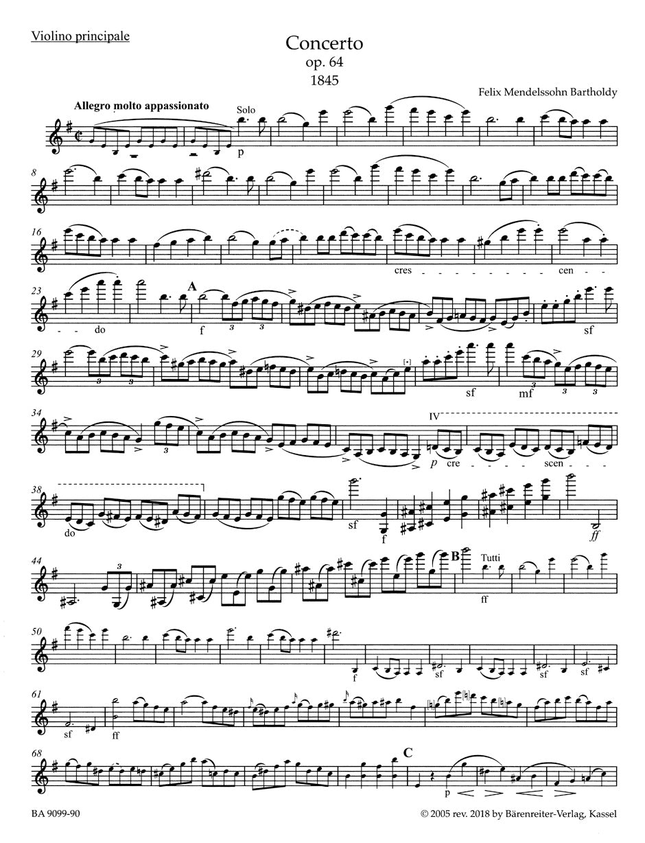 Concerto in E min for Violin and Orchestra op. 64, Late 1845 version