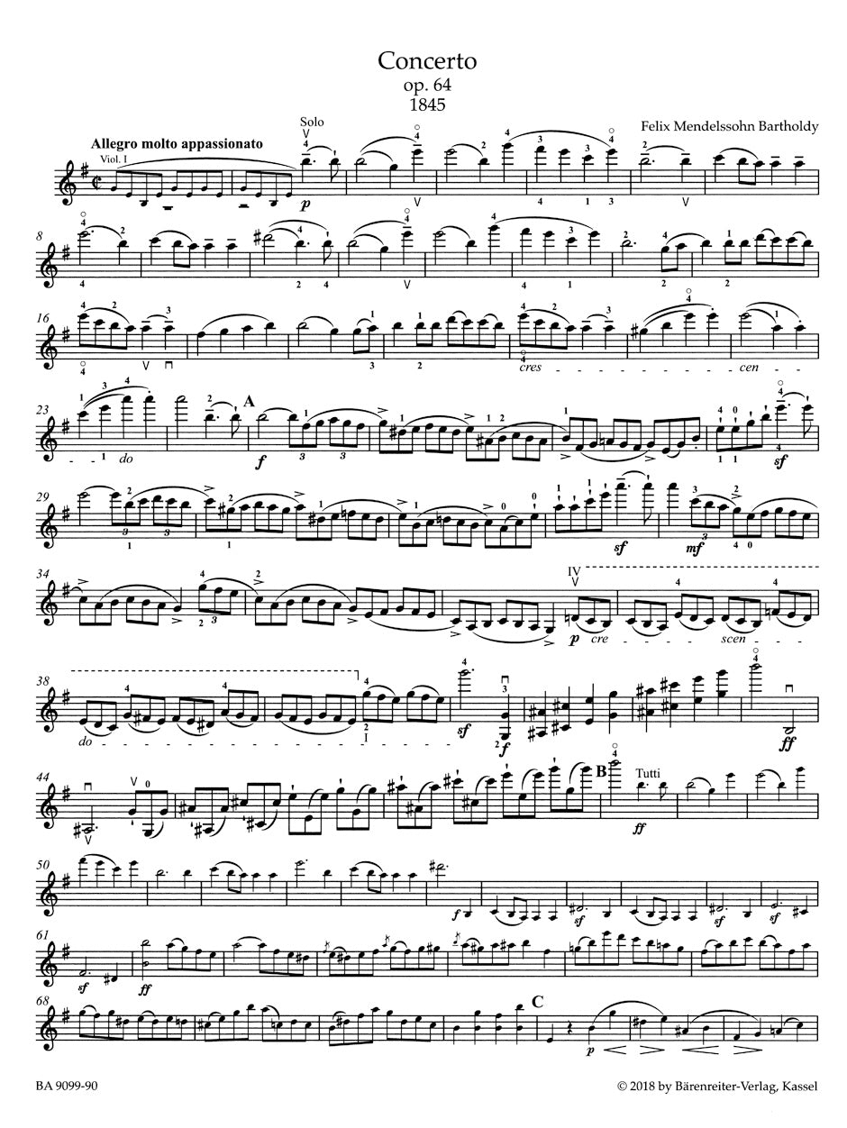 Concerto in E min for Violin and Orchestra op. 64, Late 1845 version